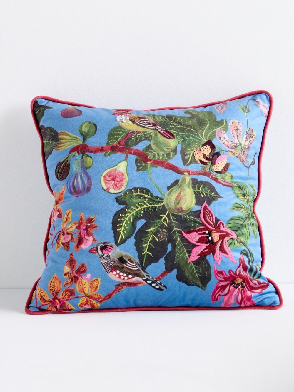 Anthropologie Nathalie Lete Embroidered Velvet Pillow, Wedgwood Blue